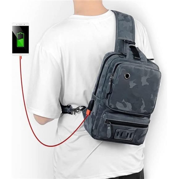 Small Black Sling Crossbody Backpack Shoulder Bag for Men - Picture 3 of 6